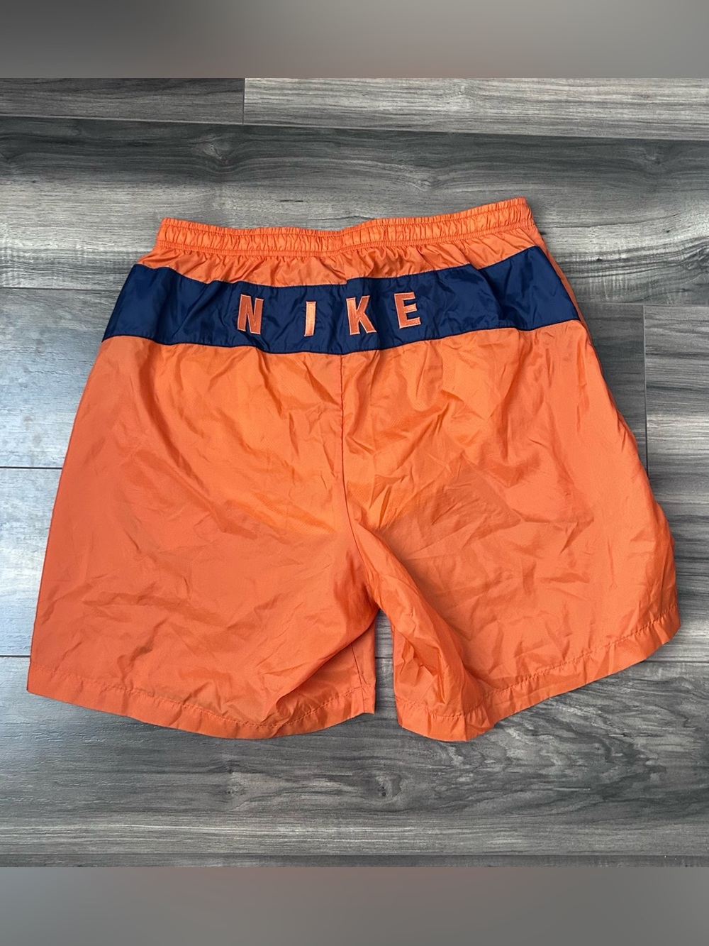 Vintage 90s Nike Back Spell Out Logo Swim Shorts Men’s Size 2XL Orange / Blue